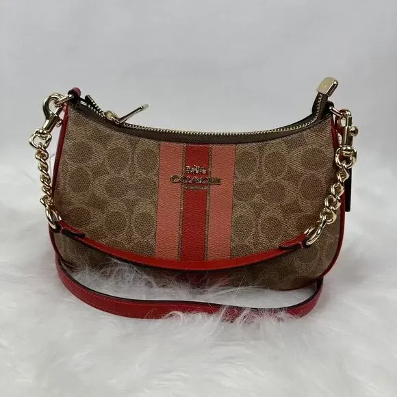 Coach Teri Shoulder Bag In Signature Canvas With Stripe In Tan Multi CAL81 NWT - Picture 4 of 10